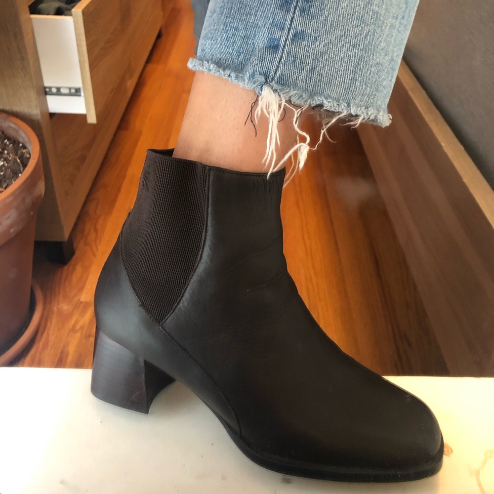 👢Brown Vintage Chelsea Square Toe Heeled Bootie👢